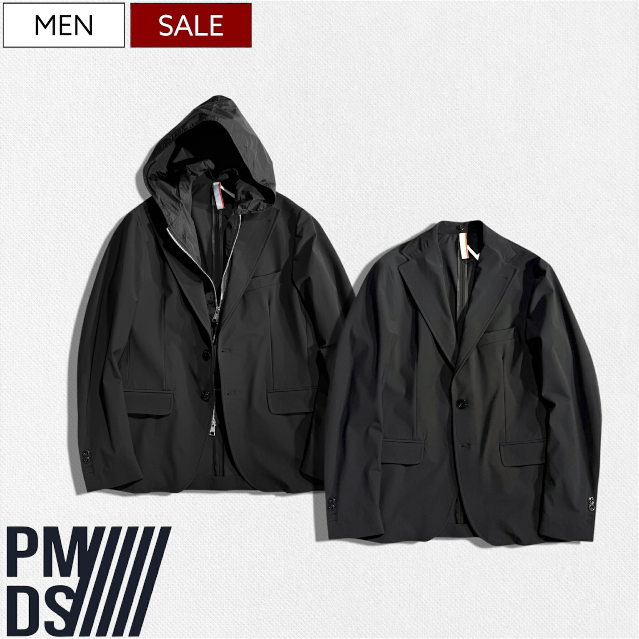 【定価89,100円(税込)】PREMIUM MOOD DENIM SUPERIOR -PMDS- ピーエムディーエス 2WAYで着られる 着脱可能フード付 ハイパーストレッチナイロン ジャケット パーカー レイヤード ブルゾン ドッキング NEW LOUIS 510591104039 イタリア製 P.M.D.S. メンズ