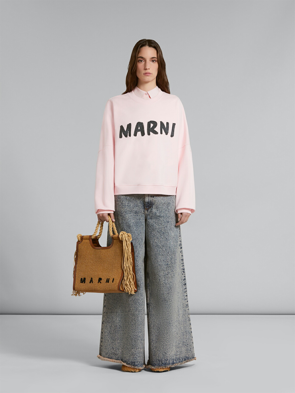 定価127,600円(税込)】MARNI -マルニ- ラフィア素材のマルセロサマーバッグ！ロープハンドルバーチカルショッピングバッグ バーラップ地製  ホリゾンタルショッピングバッグ Medium ミディアム ハンドバッグ クラッチバッグ ベージュ BMMP0024 BMMP024R 伊製 ユニセックス