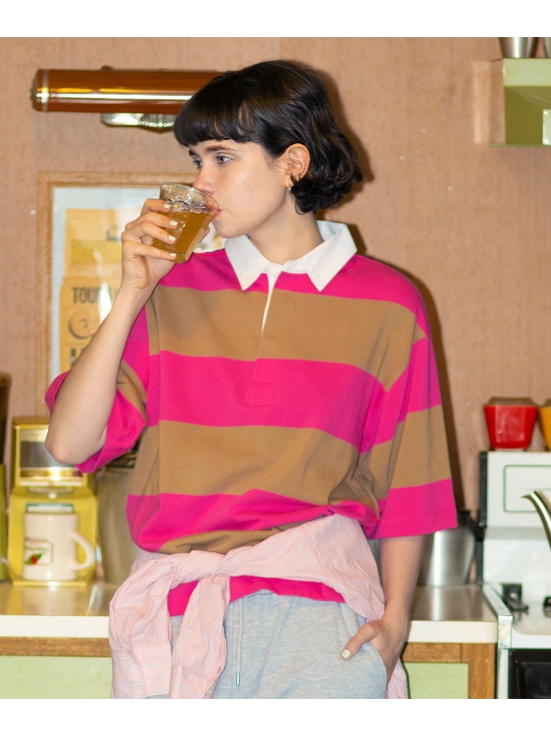 【Limited Line】半袖ラガーシャツ natural by clip スタディオクリップ トップス カットソー・Tシャツ ピンク レッド ベージュ【送料無料】[ Fashion]