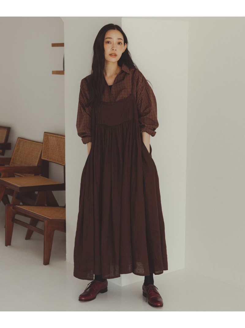 【SALE／50%OFF】《natural by clip》リネンギャザーピンタックキャミワンピース natural by clip スタディオクリップ ワンピース・ドレス ワンピース カーキグリーン ブラック ホワイト ブラウン【RBA_E】【送料無料】[ Fashion] 6,188円