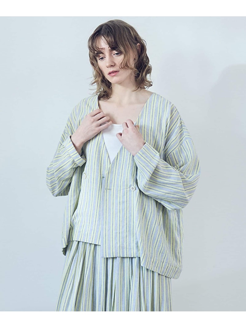 【SALE／30%OFF】《natural by clip》RLストライプジャケット natural by clip スタディオクリップ ジャケット・アウター ノーカラージャケット ブラック イエロー【RBA_E】【送料無料】[ Fashion]