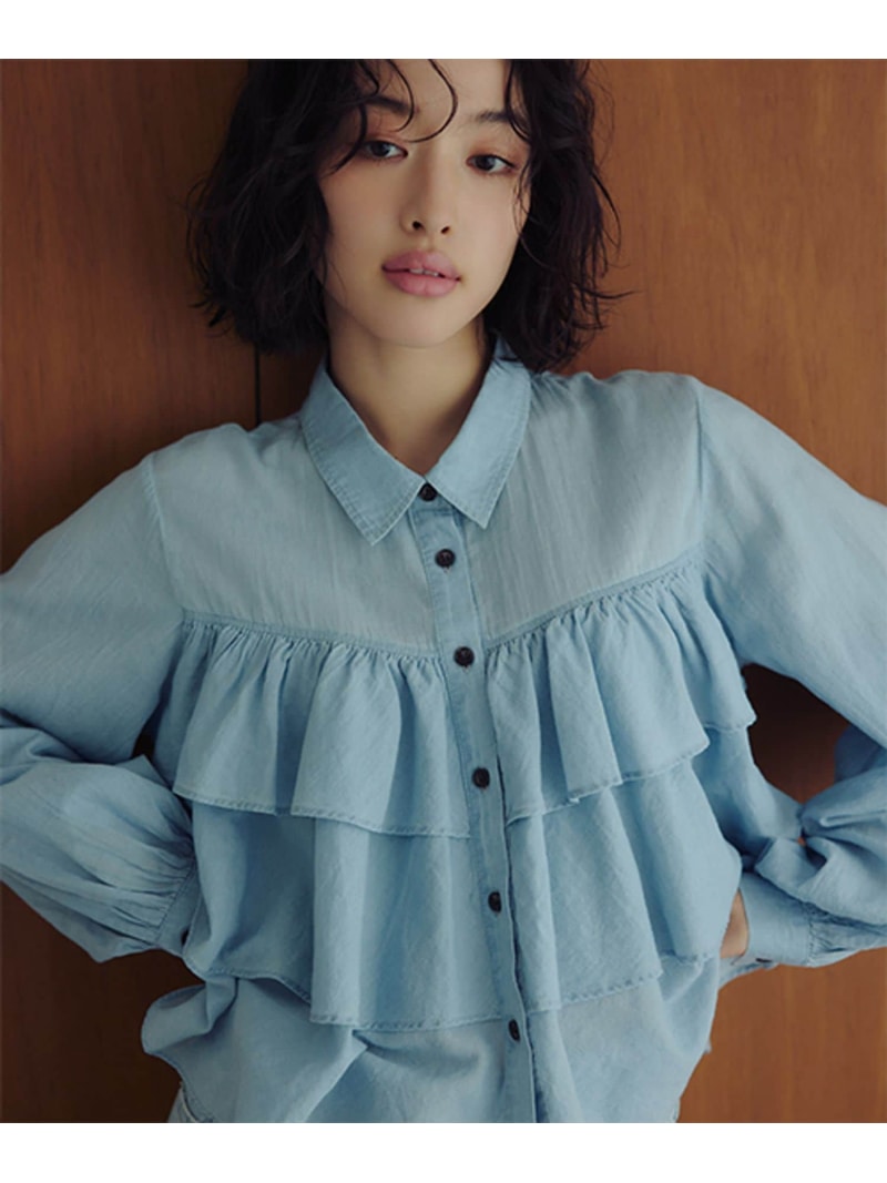 【daily CLIP】段々フリルシャツ daily CLIP スタディオクリップ トップス シャツ・ブラウス ネイビー ホワイト【送料無料】[ Fashion]