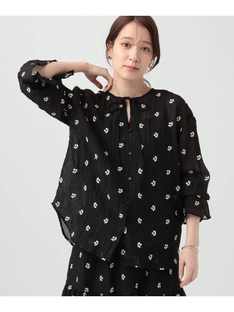 フラワー刺繍スキッパーブラウス studio CLIP スタディオクリップ トップス シャツ・ブラウス ホワイト ブラック ブラウン【送料無料】[ Fashion]
