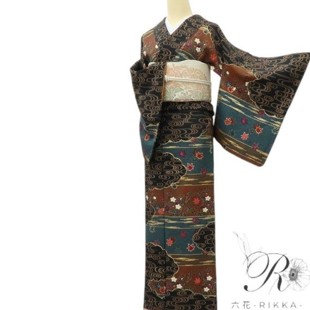 《20%OFFクーポン★19日20:00~26日01:59》【中古】六花-RIKKA- 美品 正絹 花井幸子落款 刺繍 訪問着 着物 A4162 リサイクル着物|ゆめsaku