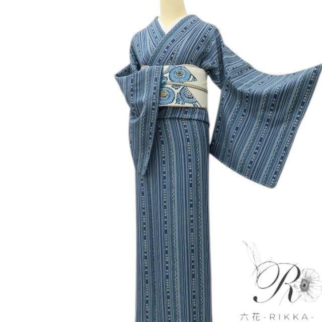 【中古】六花-RIKKA- 美品 正絹 縦縞 小紋 着物 A4487
