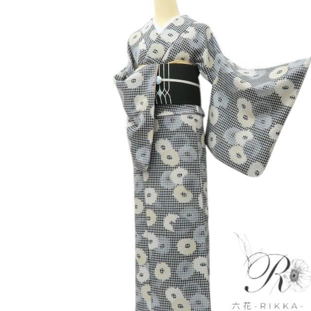 《20%OFFクーポン★19日20:00～26日01:59》【中古】六花-RIKKA- 美品 洗える着物 KUMIKYoKU チェック柄 トールサイズ 小紋 着物 A4488 リサイクル着物｜ゆめsaku