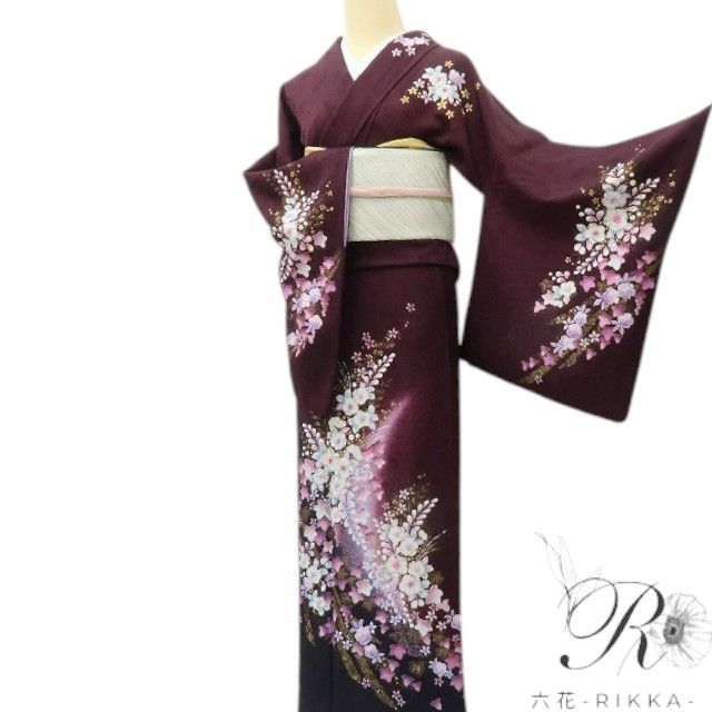 【中古】六花-RIKKA- 美品 正絹 やまと誂製 翠山工房 桐屋の辻が花 箔散らし トールサイズ 訪問着 着物 A4519