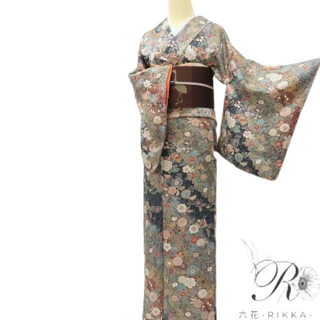 【中古】六花-RIKKA- 美品 正絹 辻が花 鴛鴦 小紋 着物 A4591