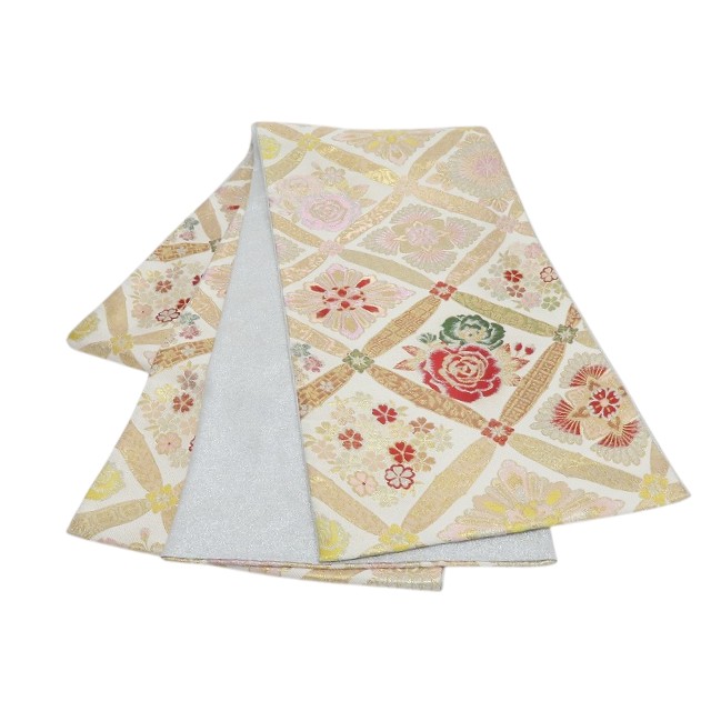 【中古】百華 O-221 美品 正絹 Peace 振袖用 薔薇 桜 華文 七宝 袋帯