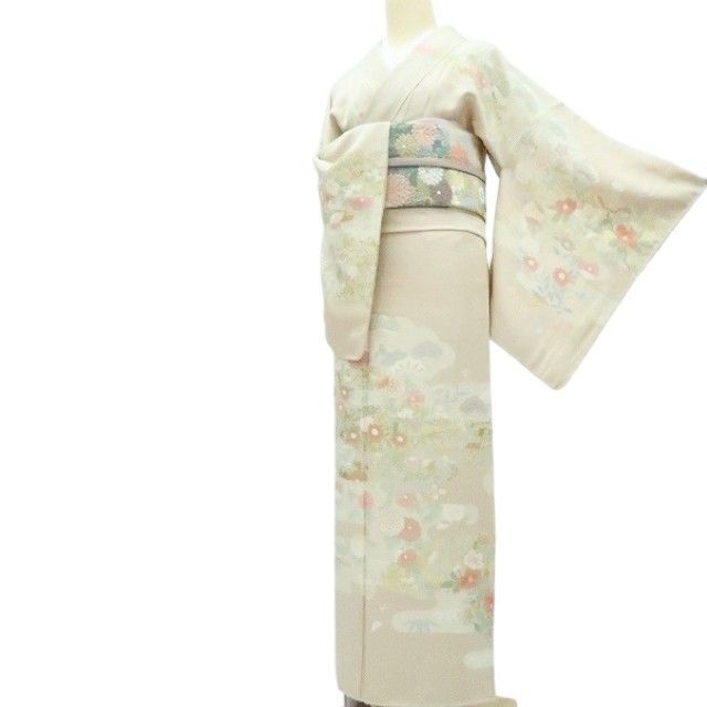 【中古】百華 Y4187 未着付ける 金駒刺_ 仕付け糸付 手縫い仕立てもの 正絹 短い訪問着 お召しもの 単品 再利用お召しもの