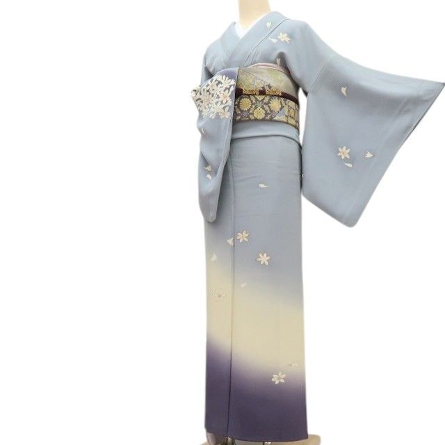 【中古】百華 Y4445 金駒刺繍 手縫い仕立て 正絹 百合 訪問着 着物 単品