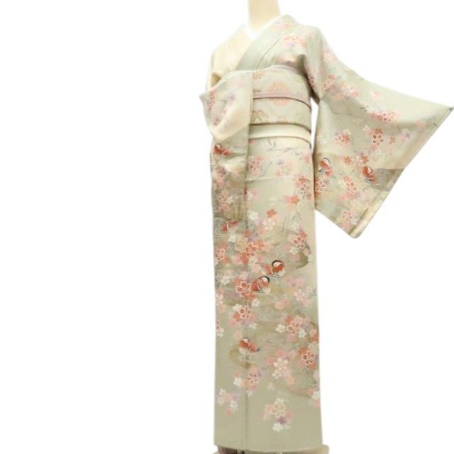 《20%OFFクーポン★19日20:00～26日01:59》【中古】百華 Y4622 金駒刺繍 縫い一つ紋 桜 鴛鴦 手縫い仕立て 鴛鴦 正絹 訪問着 着物 単品 リサイクル着物｜ゆめsaku