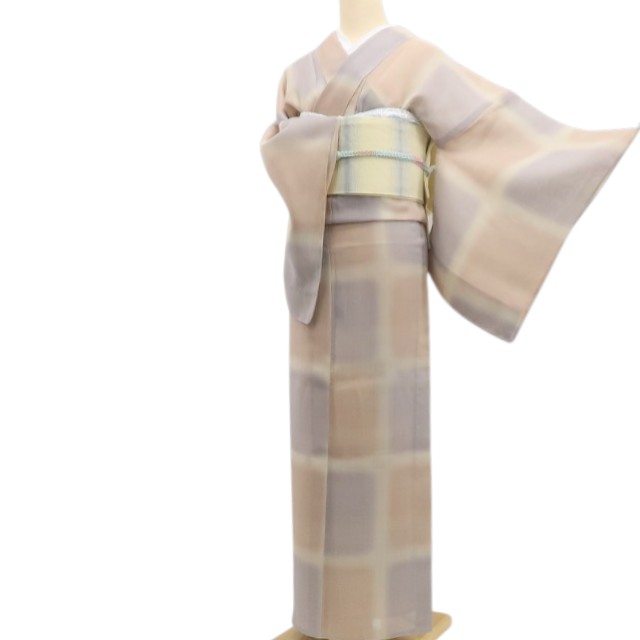 《20%OFFクーポン★19日20:00～26日01:59》【新古品】tomihisa 新品 紗 格子柄 夏着物 正絹 仕付け糸付 紬 6521｜ゆめsaku