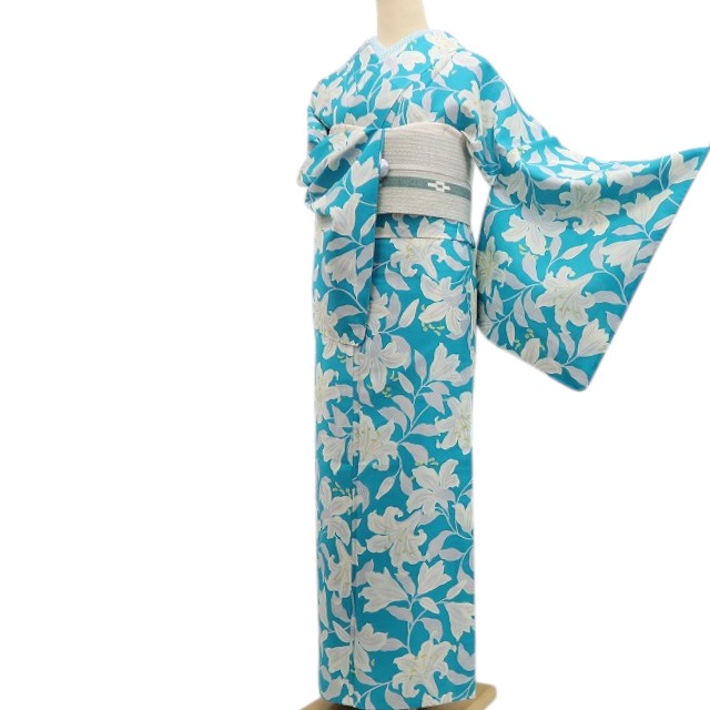 《20%OFFクーポン★19日20:00～26日01:59》【新古品】tomihisa 新品 ２点セット 夏単衣 百合 証紙付 仕付け糸付 夏牛首紬・長襦袢 6673｜ゆめsaku