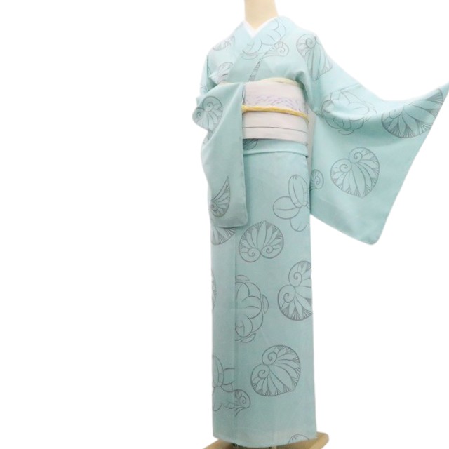 《20%OFFクーポン★19日20:00~26日01:59》【新品】tomihisa 新品 絽 お仕立て上がり品 双葉葵 夏着物 仕付け糸付 トールサイズ 小紋 8307|ゆめsaku