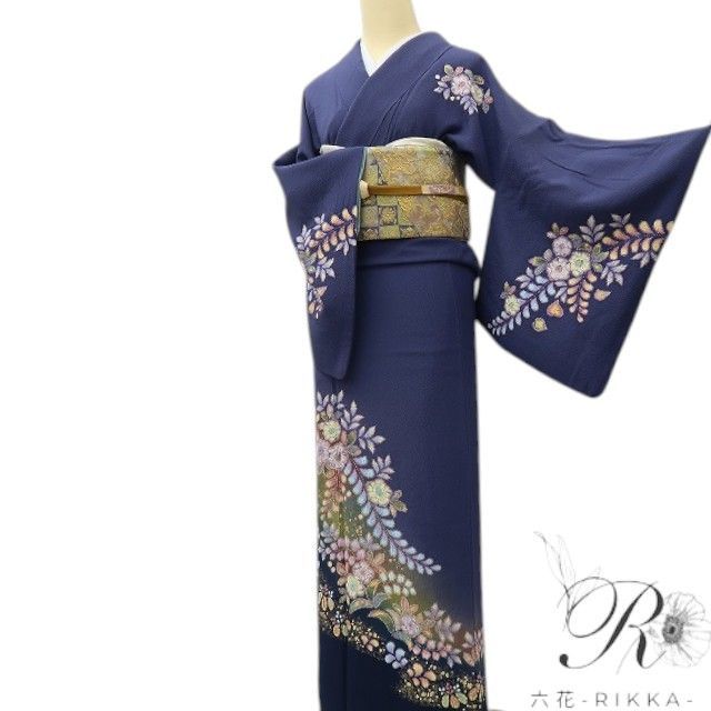 【中古】六花-RIKKA- 美品 正絹 やまと誂製 翠山工房 桐屋の辻が花 箔散らし トールサイズ 訪問着 着物 A5137