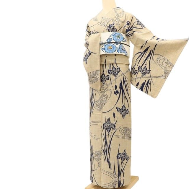 【中品】百華Y5052◆美品 夏お召しもの 綿 花ショウブ 浴衣