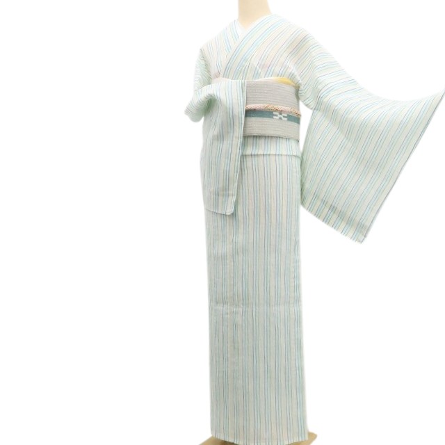 《20%OFFクーポン★19日20:00～26日01:59》【新品】tomihisa 新品 麻 オーガニックラミー お仕立て上がり品 洗える夏着物 仕付け糸付 小千谷縮 6226｜ゆめsaku