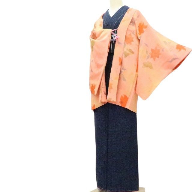 【中古】百華 Y4228 美品 正絹 羽織紐付 手縫い仕立てもの 唐花 羽織 再利用お召しもの