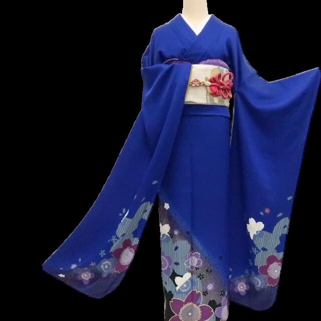 【中古】忠実忠実しい藤 ｍ1930 美品 正絹 金駒刺しゅう 桜 トール大きさ 成年者式 手縫い仕立てもの 振袖単品 再利用御召しもの