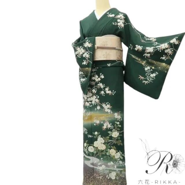 【中古】六花-RIKKA- 美品 正絹 吾妻徳穂名書き 金駒刺? 短い訪問着 お召しもの A4221 再利用お召しもの