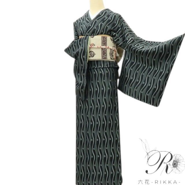 【中古】六花-RIKKA- 美品 正絹 トールサイズ お召 着物 A4238 22,680円