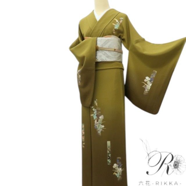 【中古】六花-RIKKA- 美品 正絹 金彩友禅 和田光正落款 トールサイズ 撫子 桔梗 菊 付下げ 着物 A4732