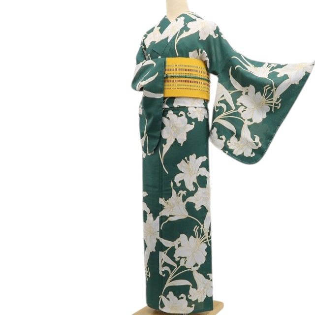 【新品】tomihisa 新品 撫松庵 アウトラインリリー ユリ セオアルファ 洗える夏着物 仕付け糸付 小紋 浴衣 6213