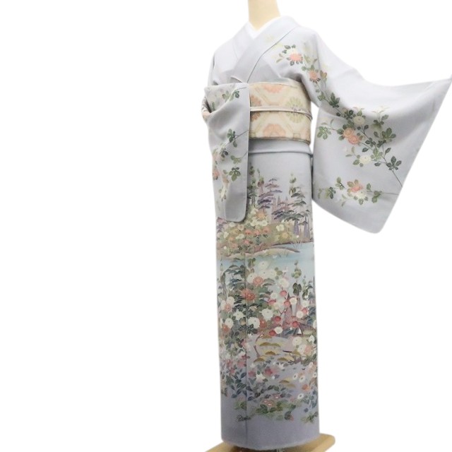 【新古品】tomihisa 新品 手描き友禅 落款 着物 正絹 仕付け糸付 作家物 訪問着 7741