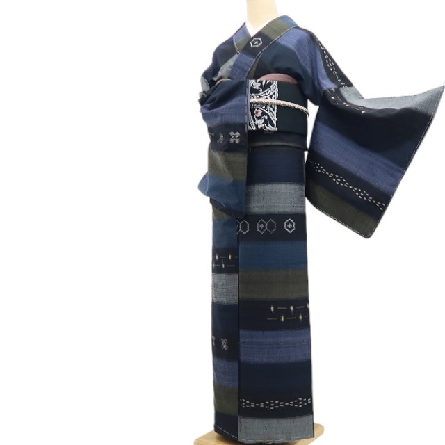 【新古品】tomihisa 新品 着物 正絹 証紙付 仕付け糸付 トールサイズ 置賜紬 7785