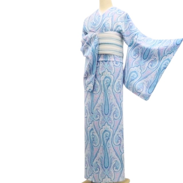 【新品】tomihisa 新品 SOULEIADO セオアルファ ペイズリー お仕立て上がり品 洗える夏着物 仕付け糸付 小紋 浴衣 6347