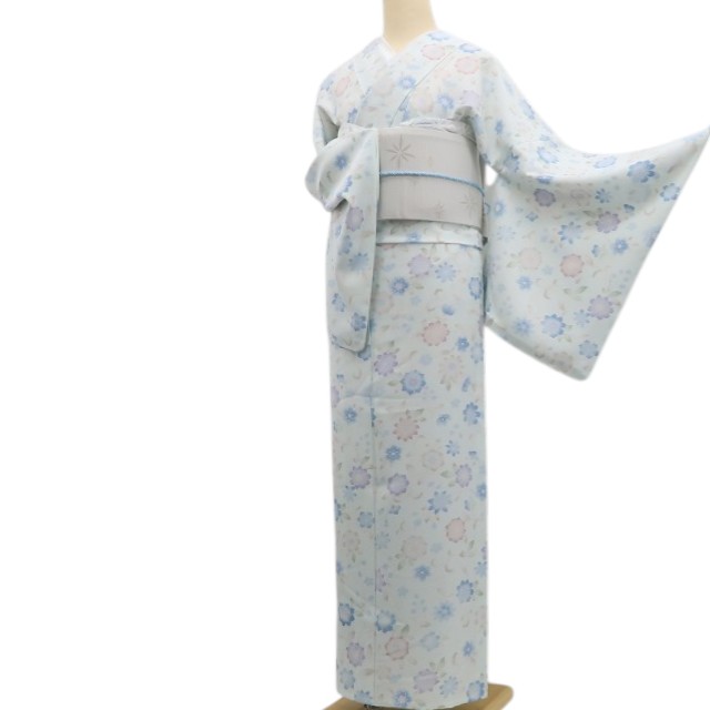 【新品】tomihisa 新品 単衣 東レシルック 唐花 お仕立て上がり品 洗える夏着物 トールサイズ 小紋 6543
