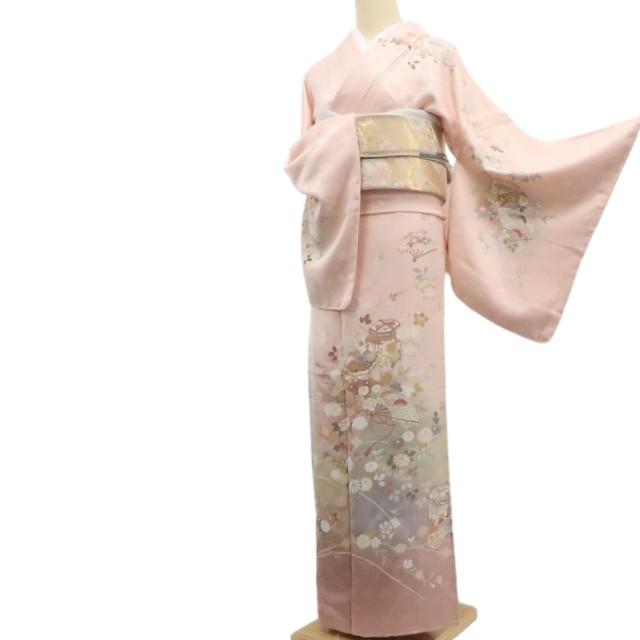 【中古】tomihisa 美品 京友禅 金駒刺繍 着物正絹 仕付け糸付 訪問着 7569