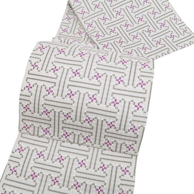 【中古】tomihisa 美品 幾何学柄 着物 正絹 袋帯 7888