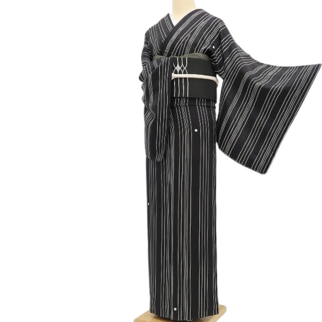 【新古品】tomihisa 新品 ドット×ストライプ 着物 正絹 仕付け糸付 小紋 5340