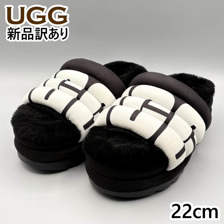 UGG モコモコサンダル ブラック USA5/JP22cm マキシ スライド ロゴ レディース/女性用 1127067 アグ (ug194)