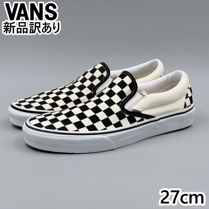 VANS スリッポン ブラック/ホワイト チェック USA9/27.0cm スニーカー VN000EYEBWW ヴァンズ (vn082)