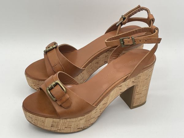 訳あり品 ファビオルスコーニ サンダル FABIO RUSCONI VACCHETTA レディース ストラップ レザー チャンキーヒール 23.5cm 37 クオイオ 18399 女性用 並行輸入品 (fa006)