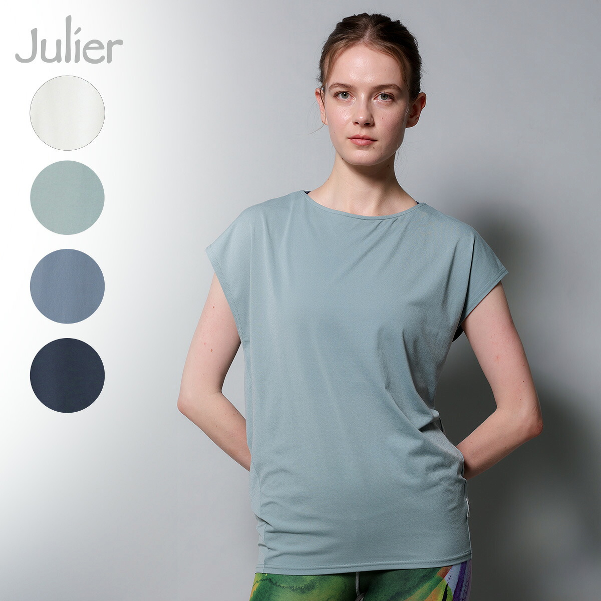 Julier ジュリエ ヨガ ヨガウェア トップス ライトプライム バッククロスチュニック B1953TUB037 2025AW 夏 秋 冬 半袖 フレンチスリーブ 体型カバー スポーツウェア レディース おしゃれ かわいい ホットヨガ ピラティス エコ素材 吸汗速乾 ストレッチ UVカット 送料無料