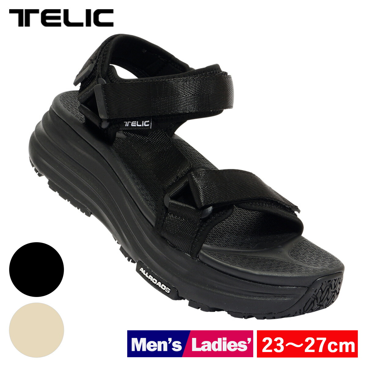 テリック サンダル リカバリーサンダル TELIC ダブル オールローズ ALLROADS -S4 【正規品】リカバリーシューズ 癒し 厚底 グッズ メンズ レディース ビーチサンダル スポーツサンダル アウトドア 滑りにくい おしゃれ ブラック 23cm 27cm 送料無料