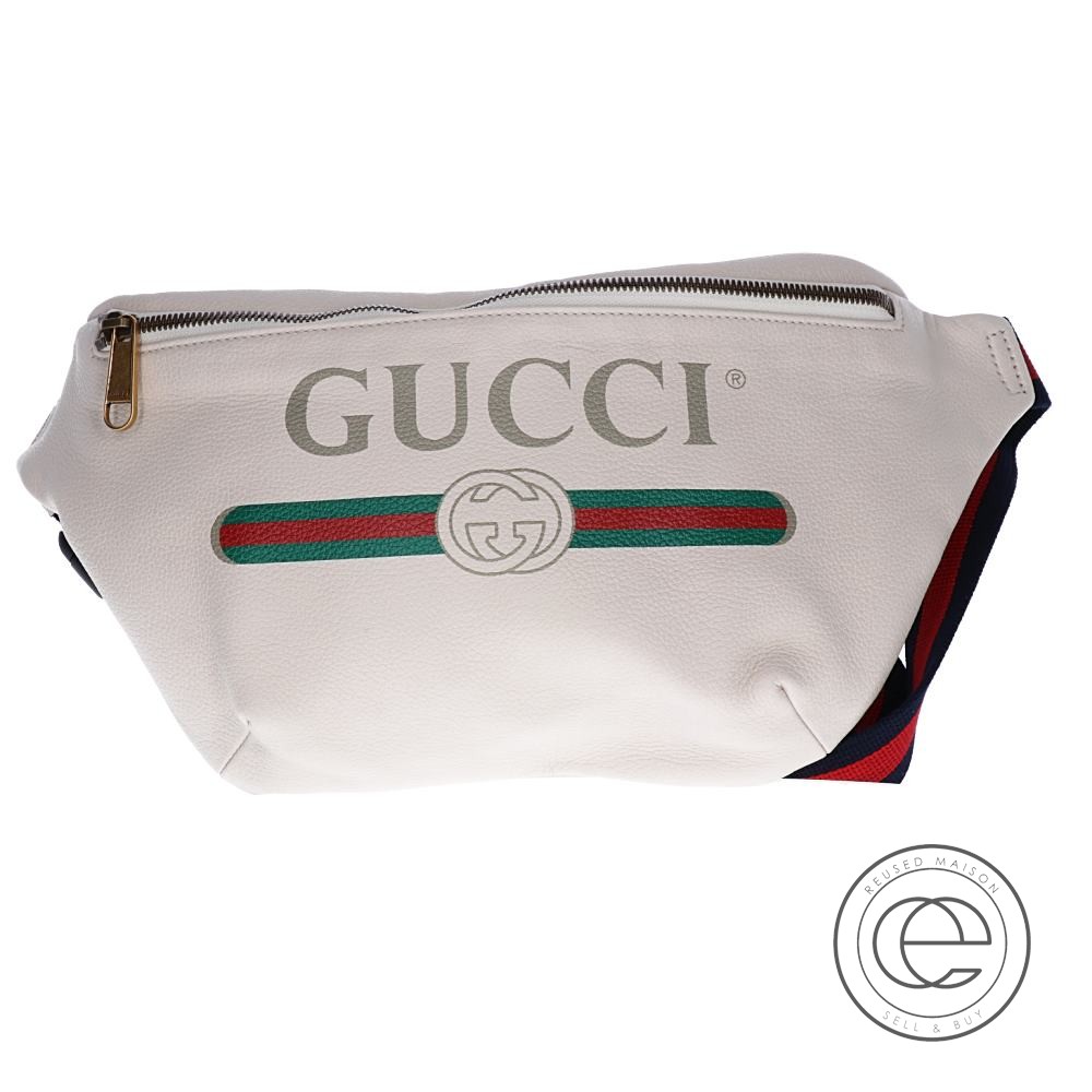 Gucci 530412 0gcct 8822 Cruise Collection Print Leather Belt Bag Waist Porch White Men