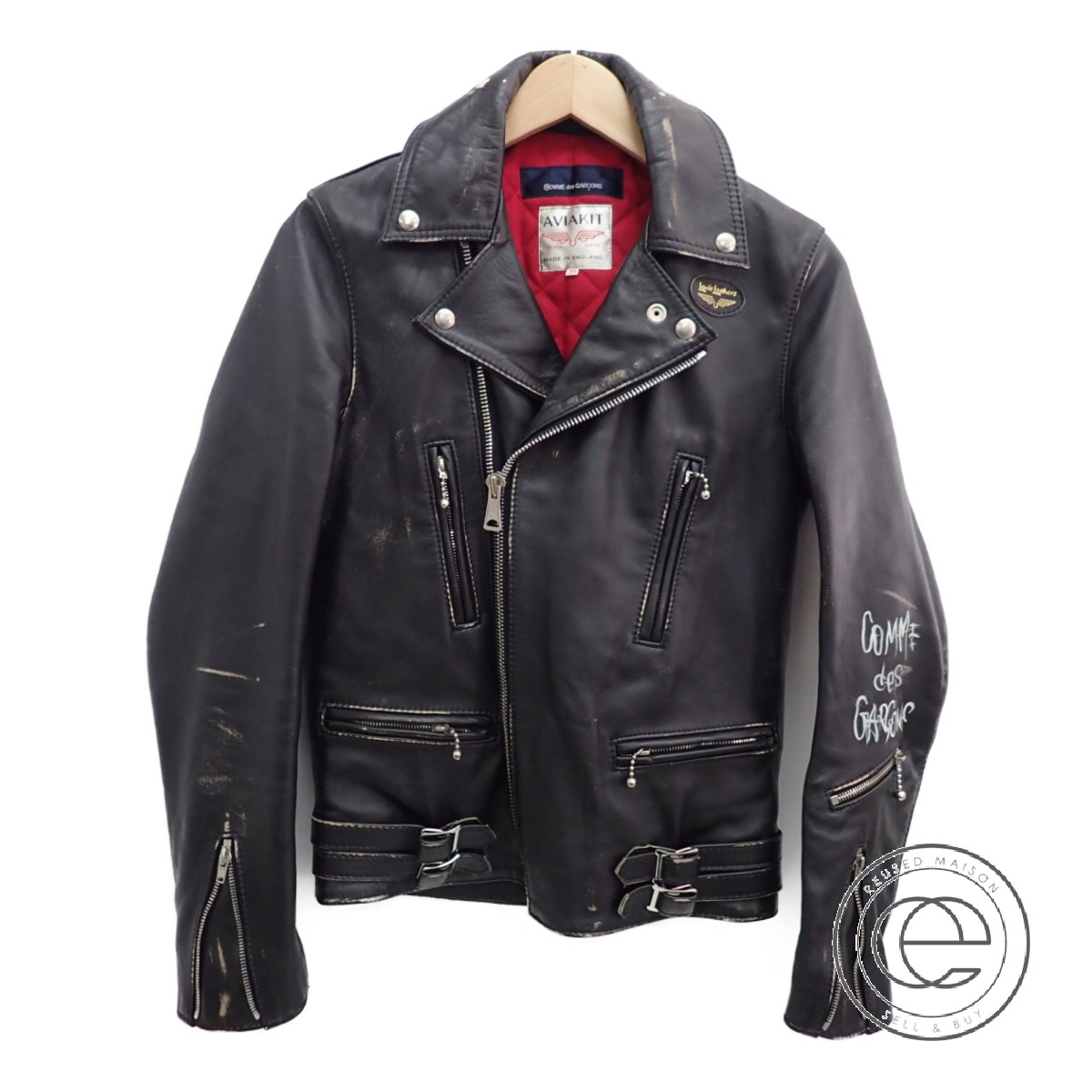 短納期対応 Lewis Leathers ルイスレザー Comme Des Garconsコムデギャルソンkj J009 青山限定 ペイント スレ加工 ライトニング タイトフィット 中綿ダブルライダース ジャケット 34 ブラック メンズ 輝く高品質な 247groundnews Com