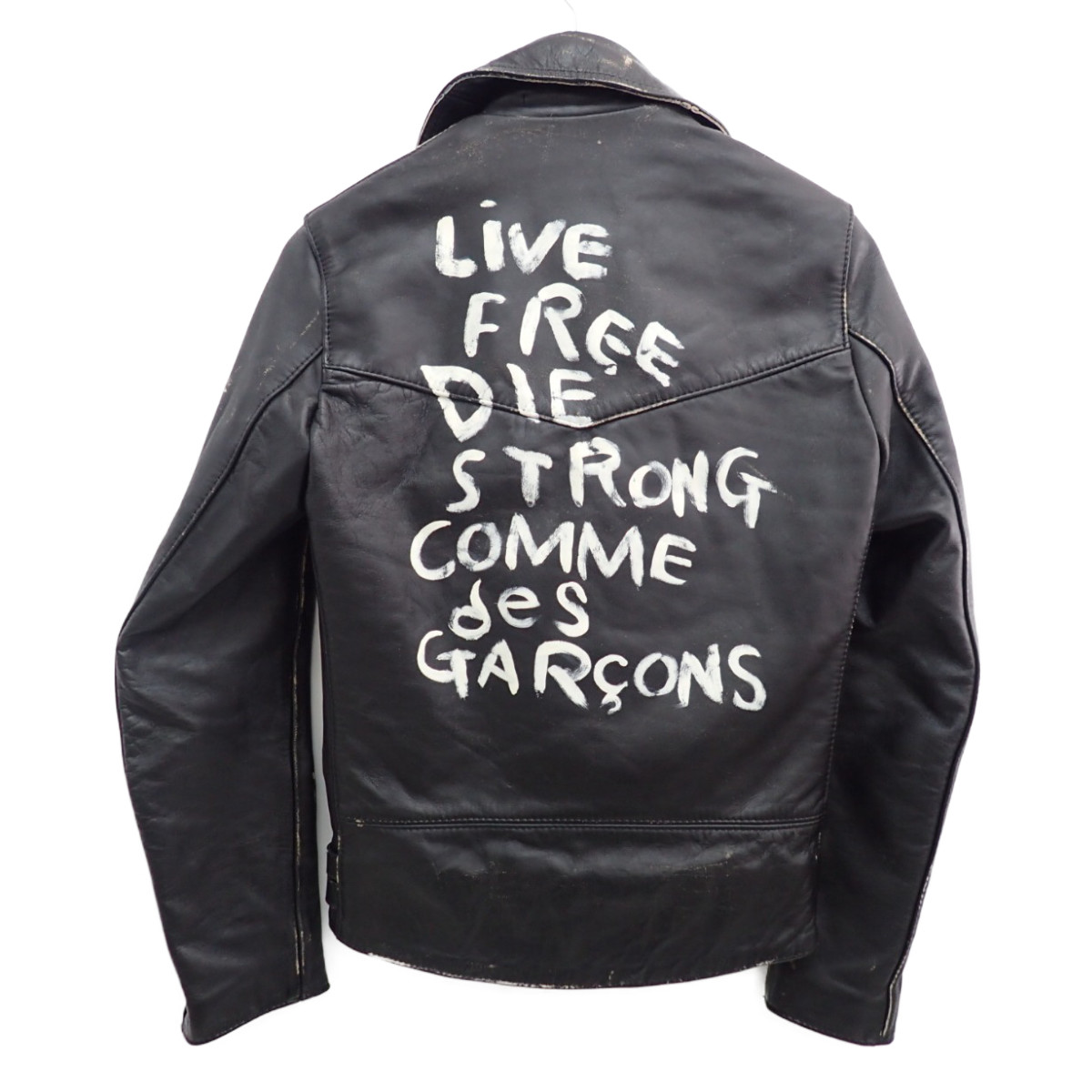 短納期対応 Lewis Leathers ルイスレザー Comme Des Garconsコムデギャルソンkj J009 青山限定 ペイント スレ加工 ライトニング タイトフィット 中綿ダブルライダース ジャケット 34 ブラック メンズ 輝く高品質な 247groundnews Com