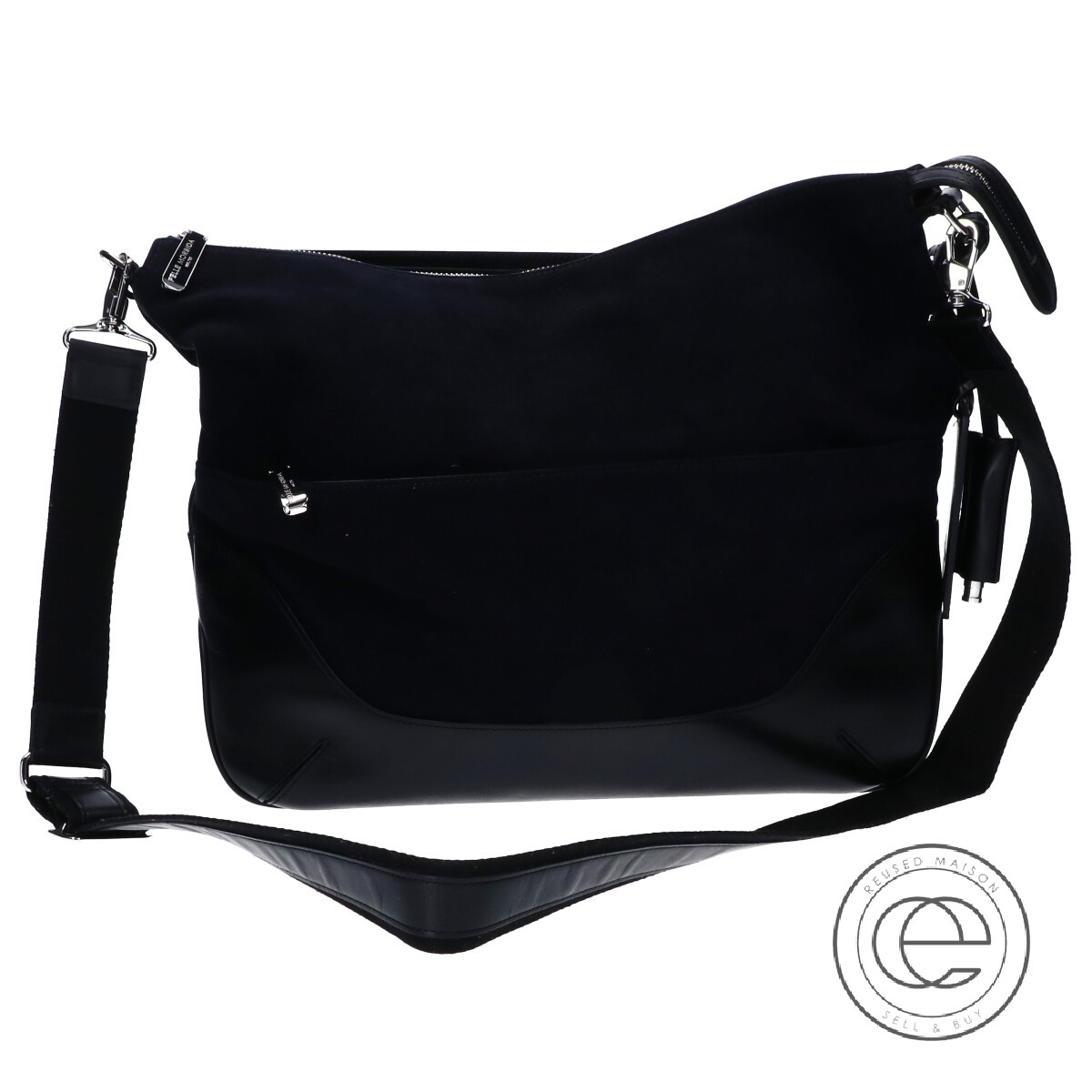 新作モデル スエード レザー ペッレモルビダ Morbida Pelle 2way 中古 メンズ ネイビー ブラック ショルダーバッグ ショルダーバッグ メッセンジャーバッグ