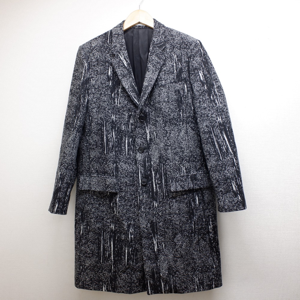 交換無料 Dior Homme ディオール オム 国内正規 733c3a4041 総柄 シングル チェスター コート 48 ブラック ホワイト メンズ 中古 お歳暮 Vulkanvegasissix Dcfo Dk