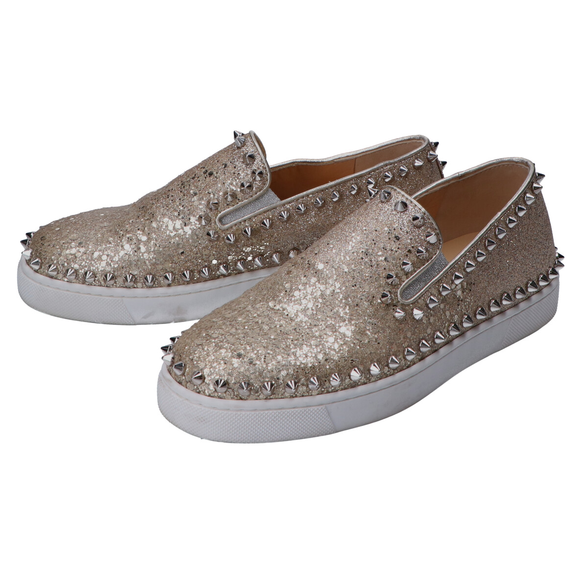 Christian Louboutin クリスチャンルブタン Pik Boat Woman Flat グリッター スパイクスタッズ フラット シューズ 34 1 2 ゴールド シルバー レディース 中古 Ebusinessnetwork Com Br