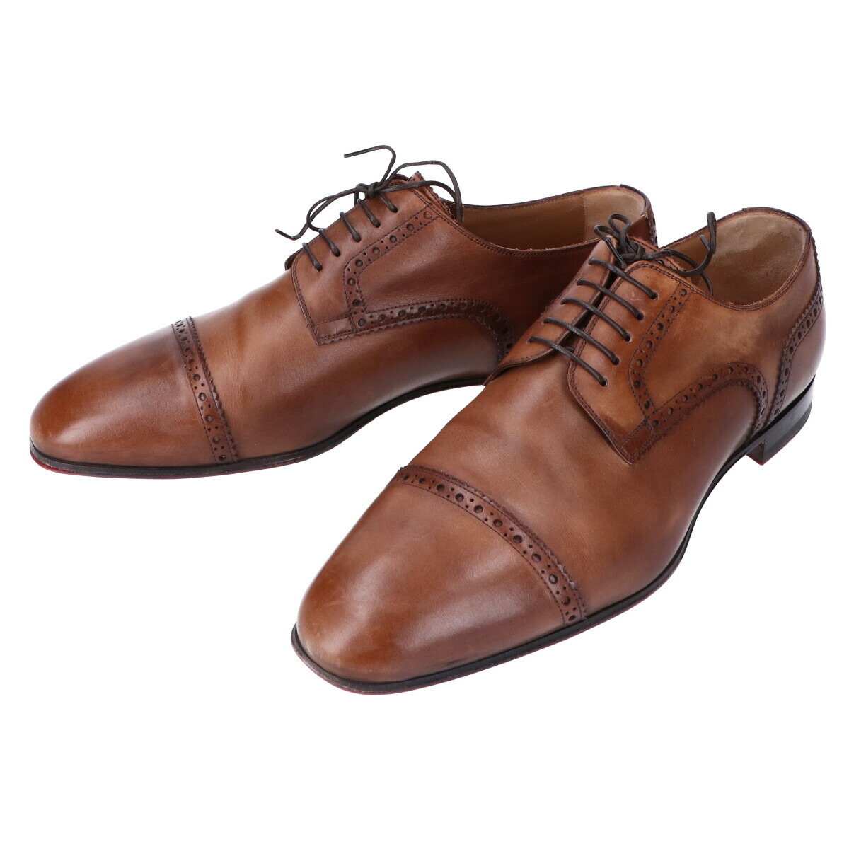 Christian Louboutin クリスチャンルブタン Eygeny Flat 上っ面鳥毛 仔牛 ブローグキャップトゥ シューズ 42 Havane メンズ 中古 Damienrice Com