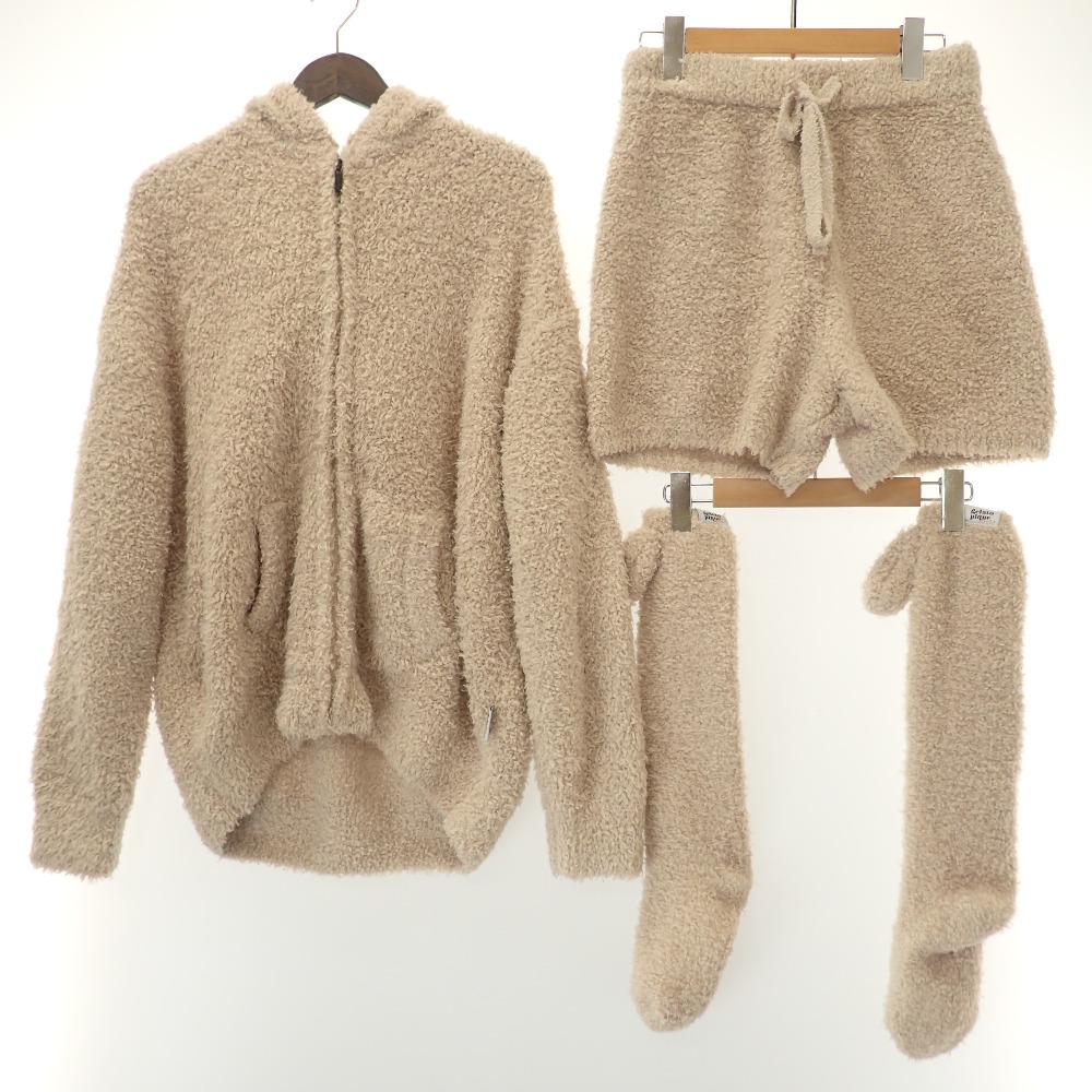 Gelato Pique ジェラートピケ 年製 Pwnt4013 4014 4518 ジップアップ パーカー ショートパンツ ソックス 3点セット F ベージュ レディース 中古 Sermus Es
