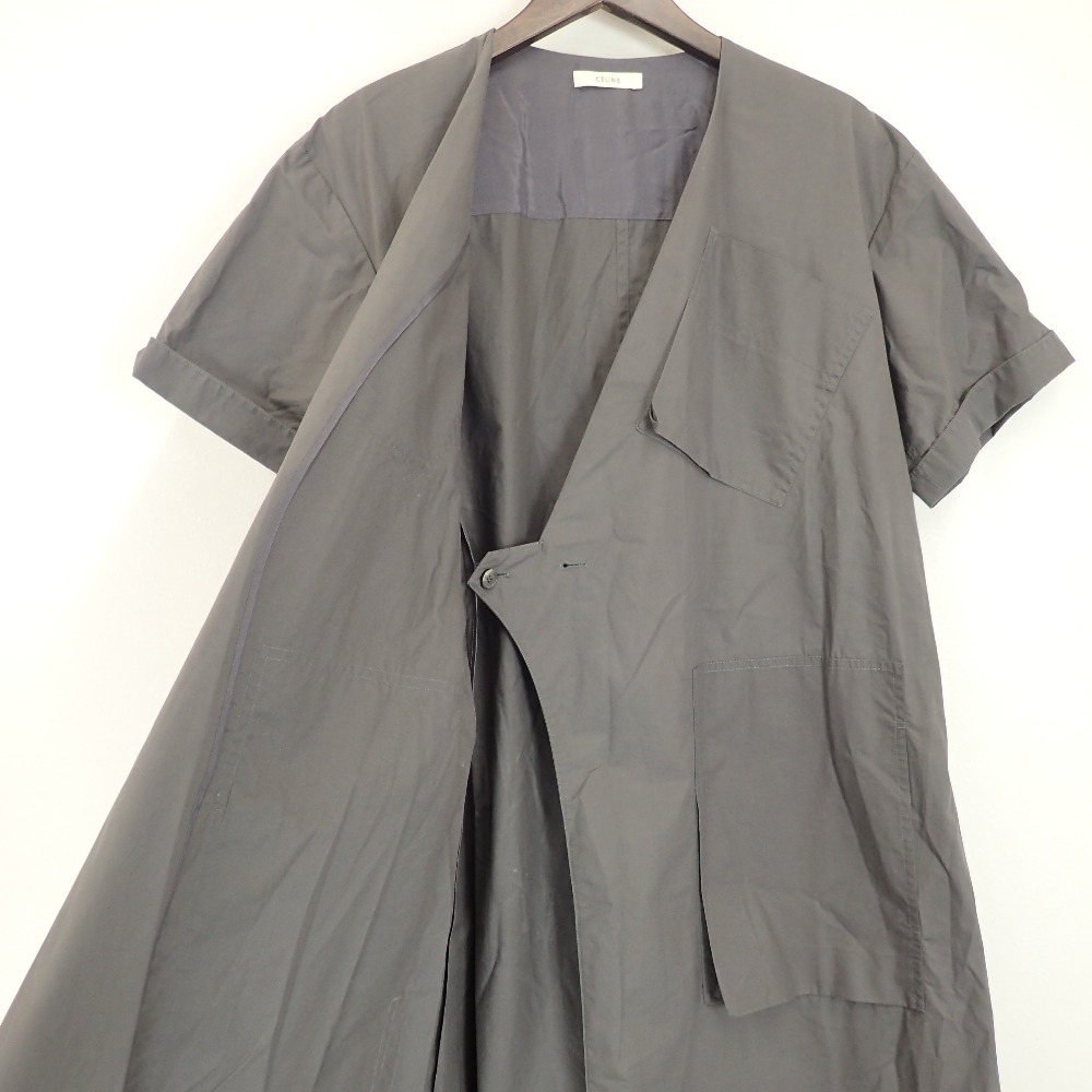Celine セリーヌ 国内正規 2 6af9 326 コットン ベルト付 ラップ ショーツスリーブ ワンピース 36 チャコールグレー レディース 中古 Brocamarketing Com