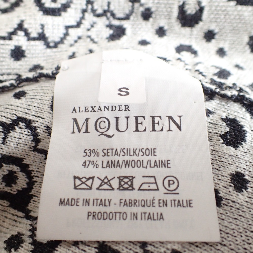 Alexander Mcqueen アレキサンダーマックイーン シルク混ウール 総柄 ノースリーブ ひざ丈 ニット ワンピース S ブラック ホワイト レディース 中古 Gpg Callcenter Com